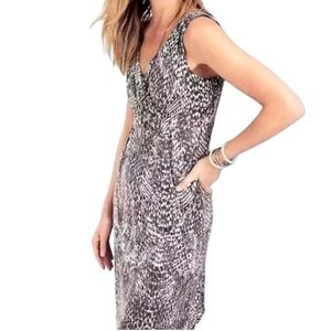 Garnet Hill Snake Print Sheath Dress V-Neck Sleeveless